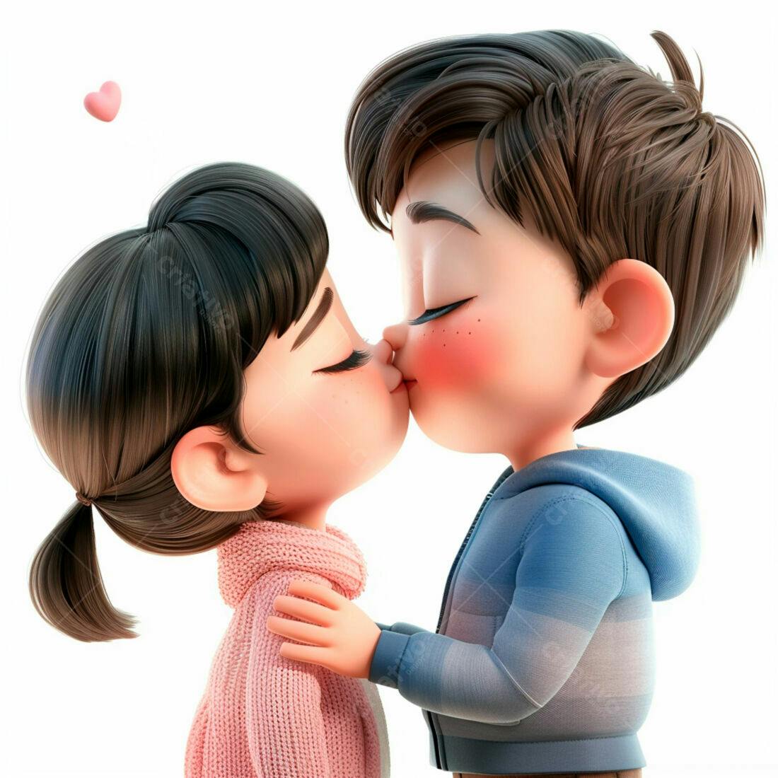 Casal apaixonado se beijando desenho animado