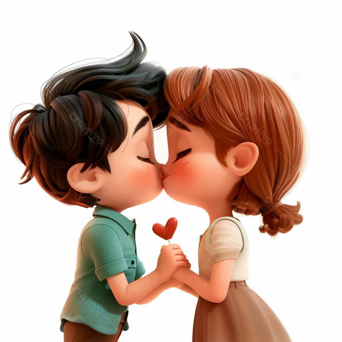 Casal apaixonado se beijando com pirulito em formato de coração