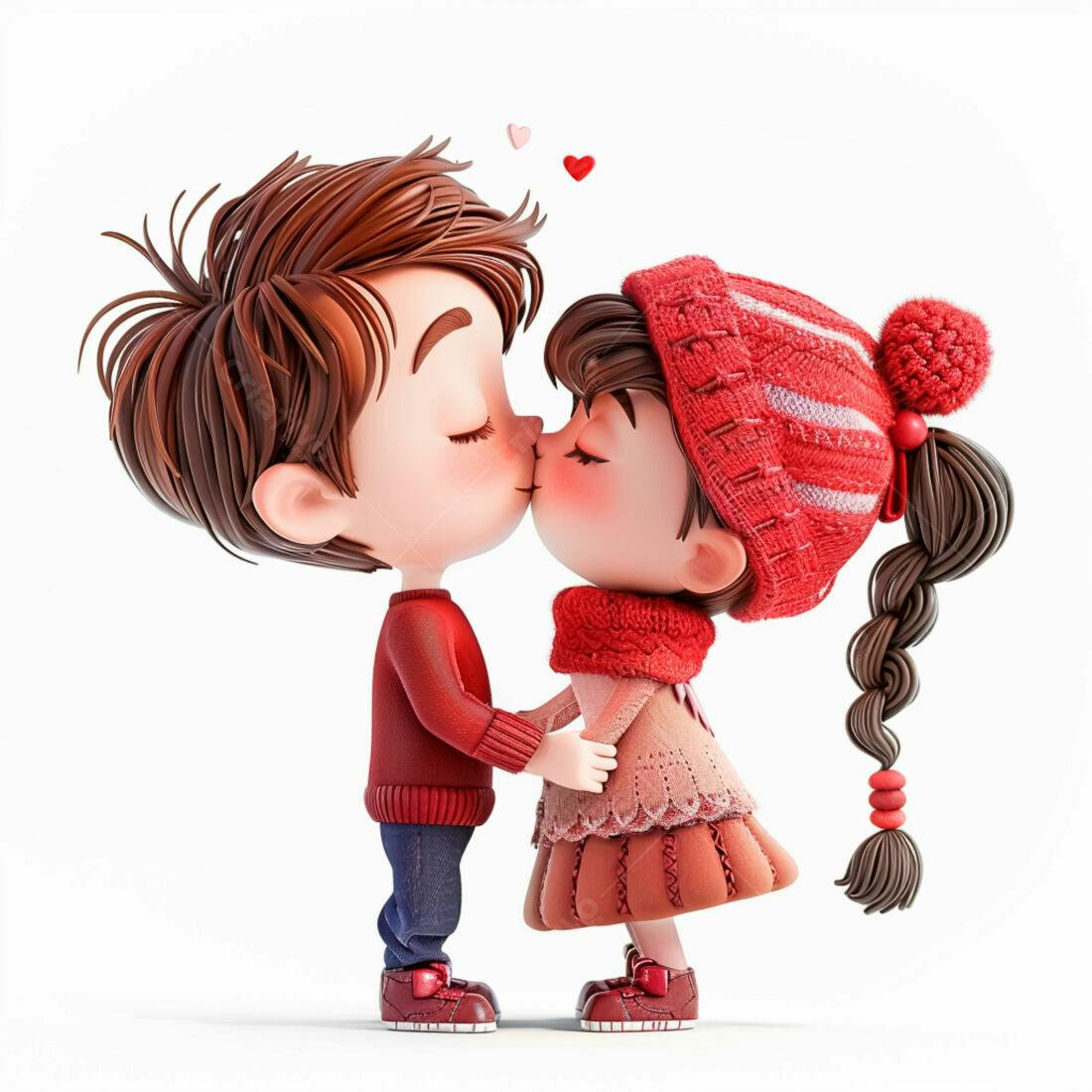 Casal de desenho animado se beijando em tons vermelhos