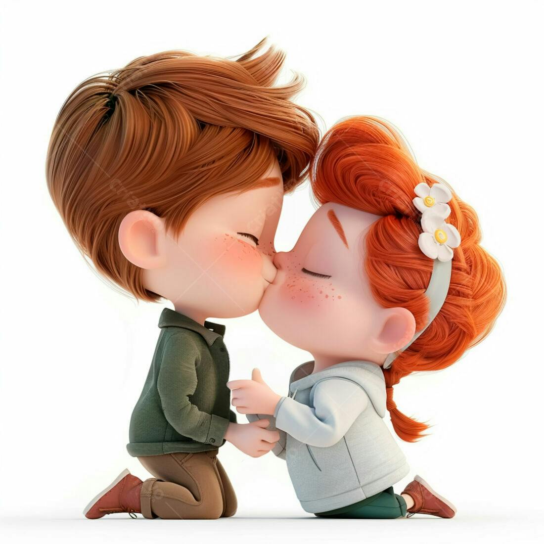 Casal de crianças ruivas se beijando