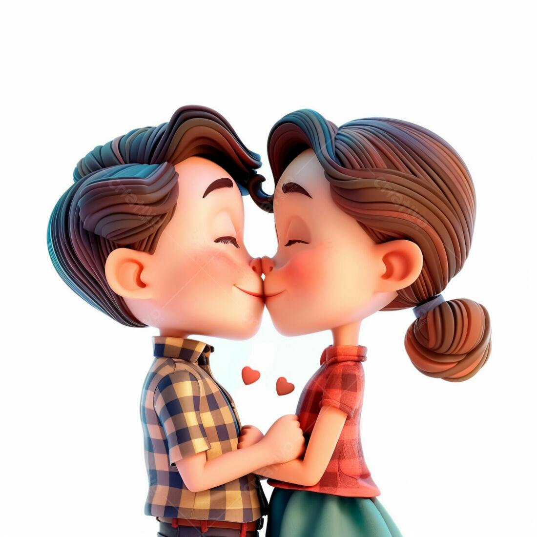 Casal animado se beijando fundo branco