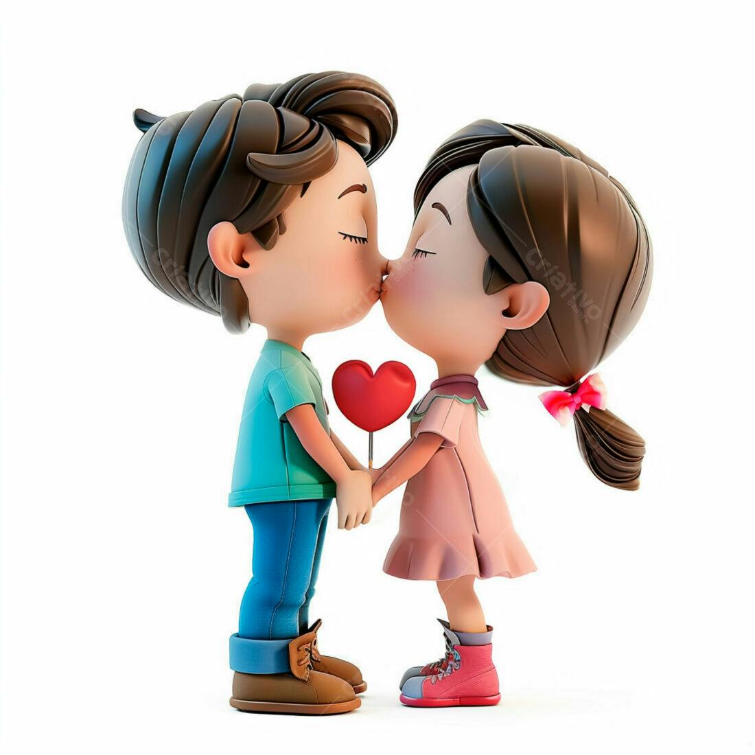 Desenho de casal infantil se beijando com pirulito