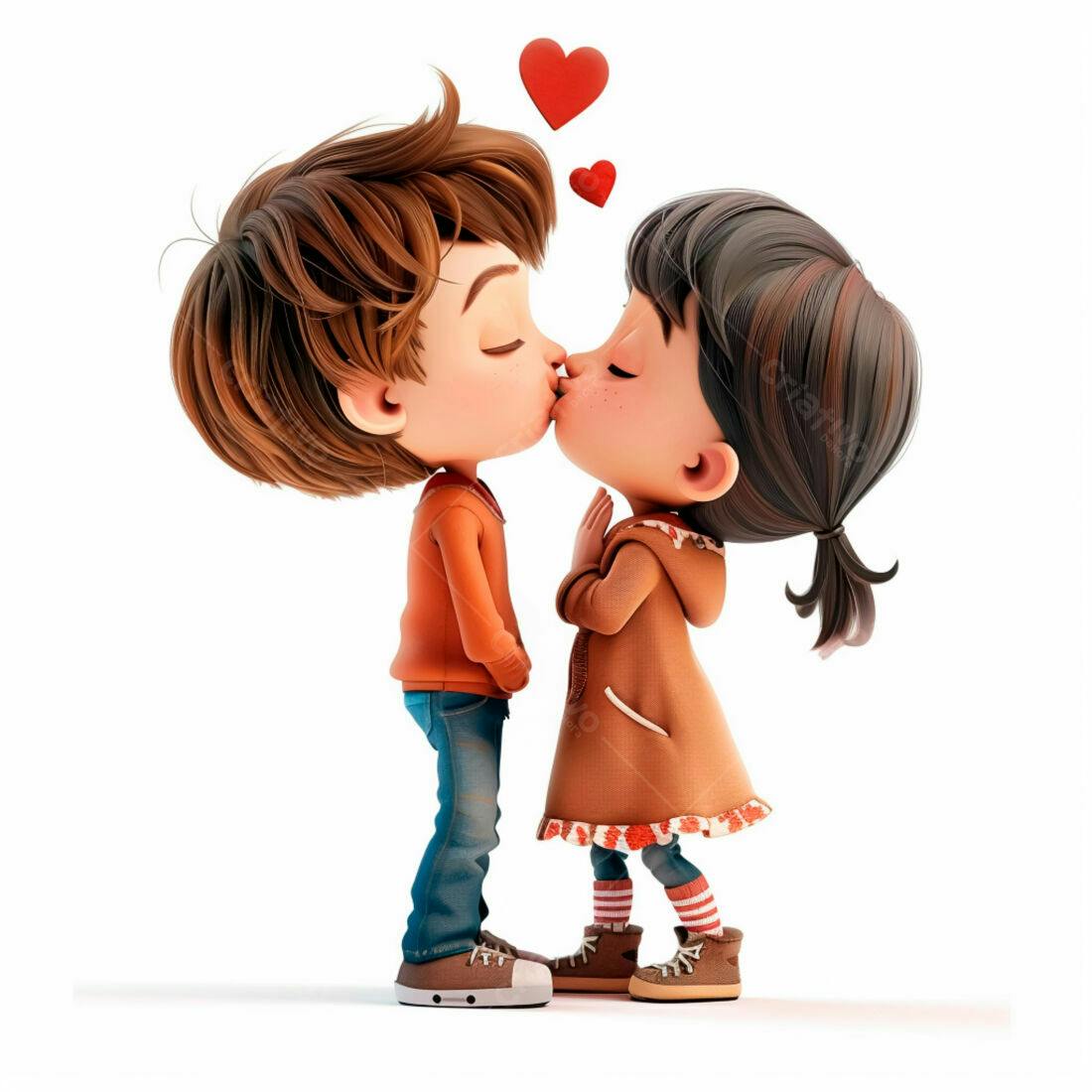 Desenho casal crianças se beijando Dia dos Namorados