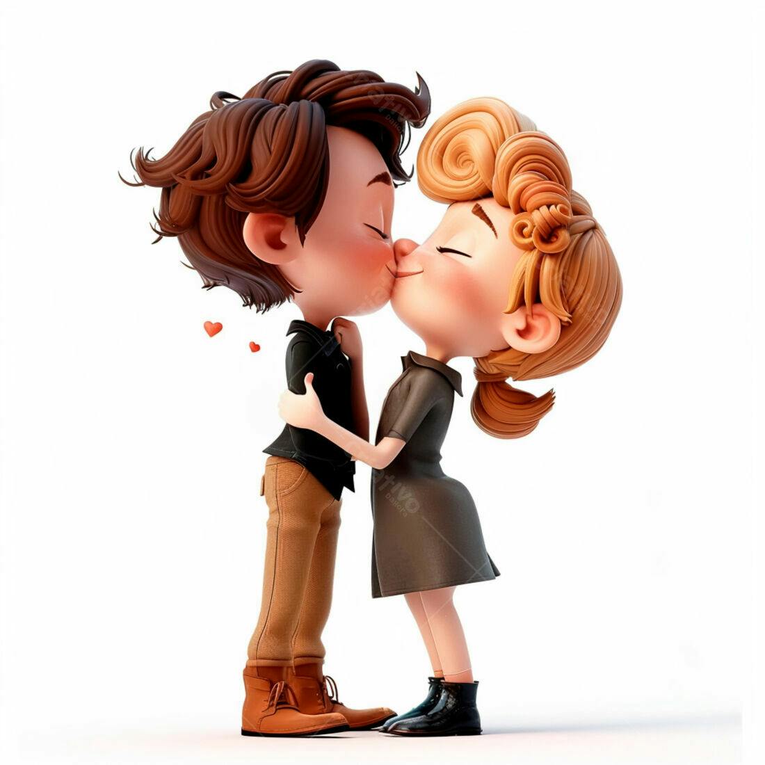 Casal animado se beijando fundo branco