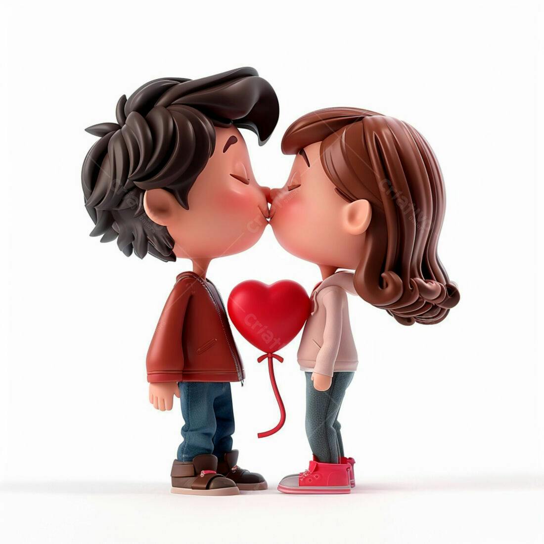 Casal apaixonado se beijando com balão em formato de coração