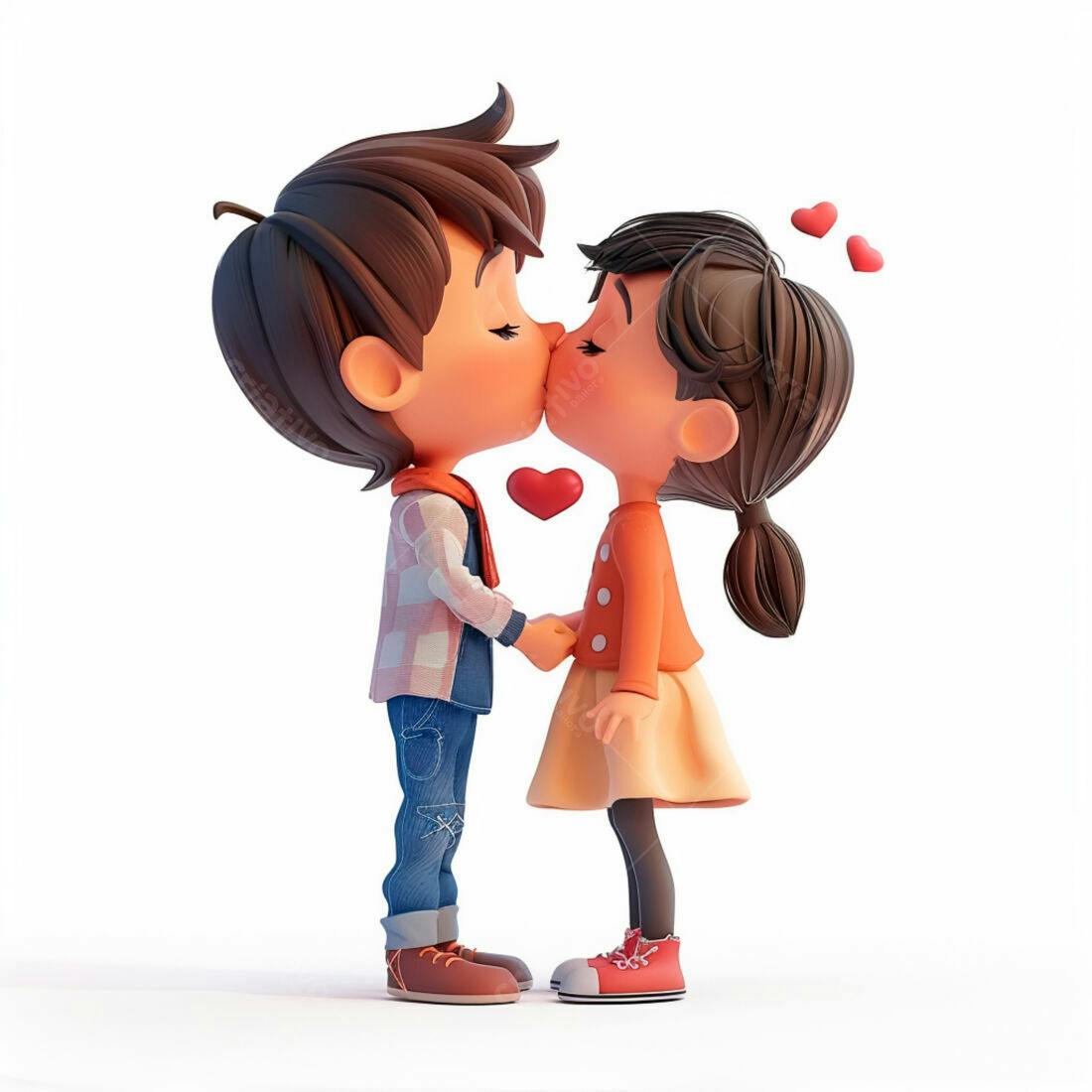 Desenho animado casal se beijando