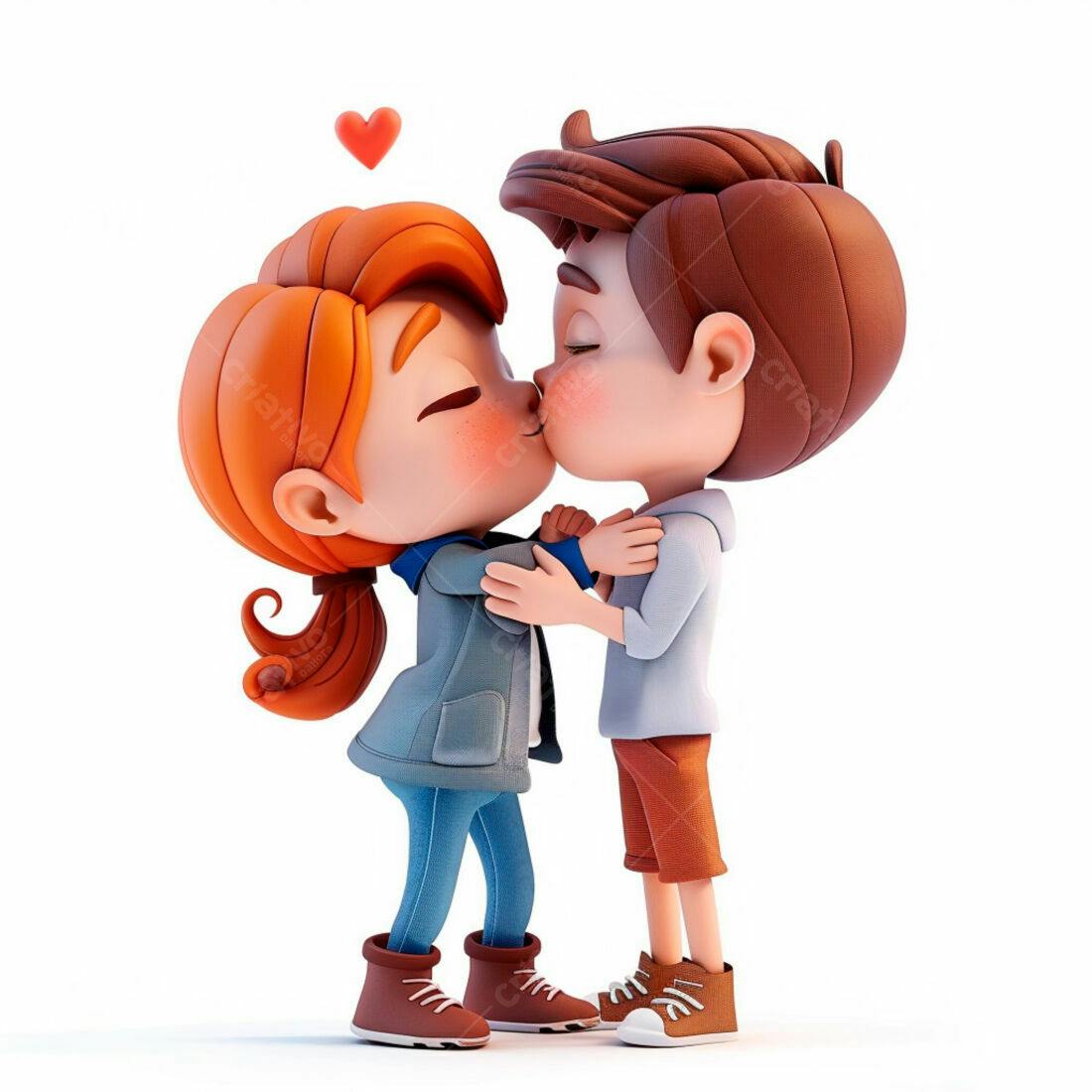 Casal animado se beijando com fundo branco