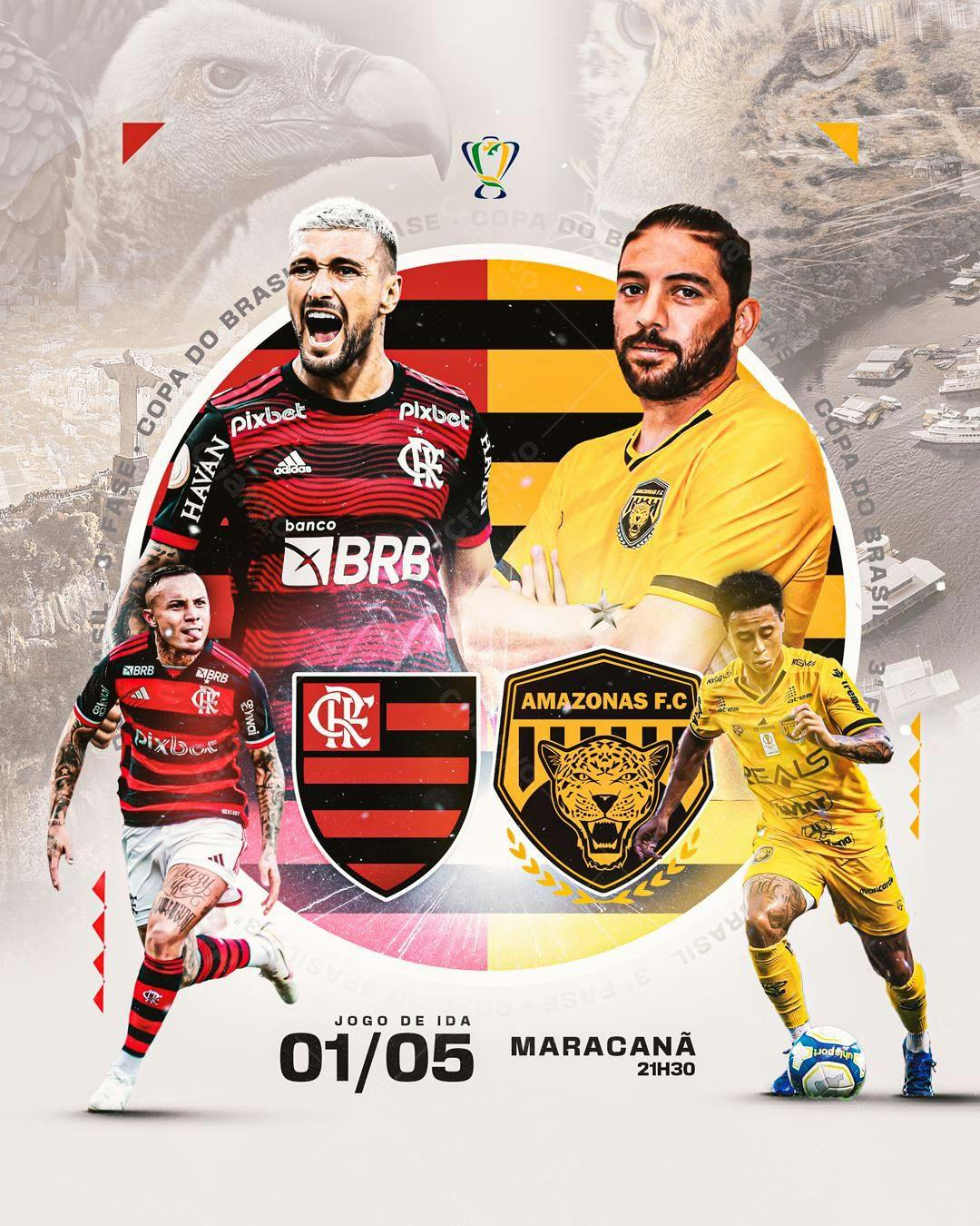 Flyer Flamengo x Amazonas F.C. Copa do Brasil PSD Editável