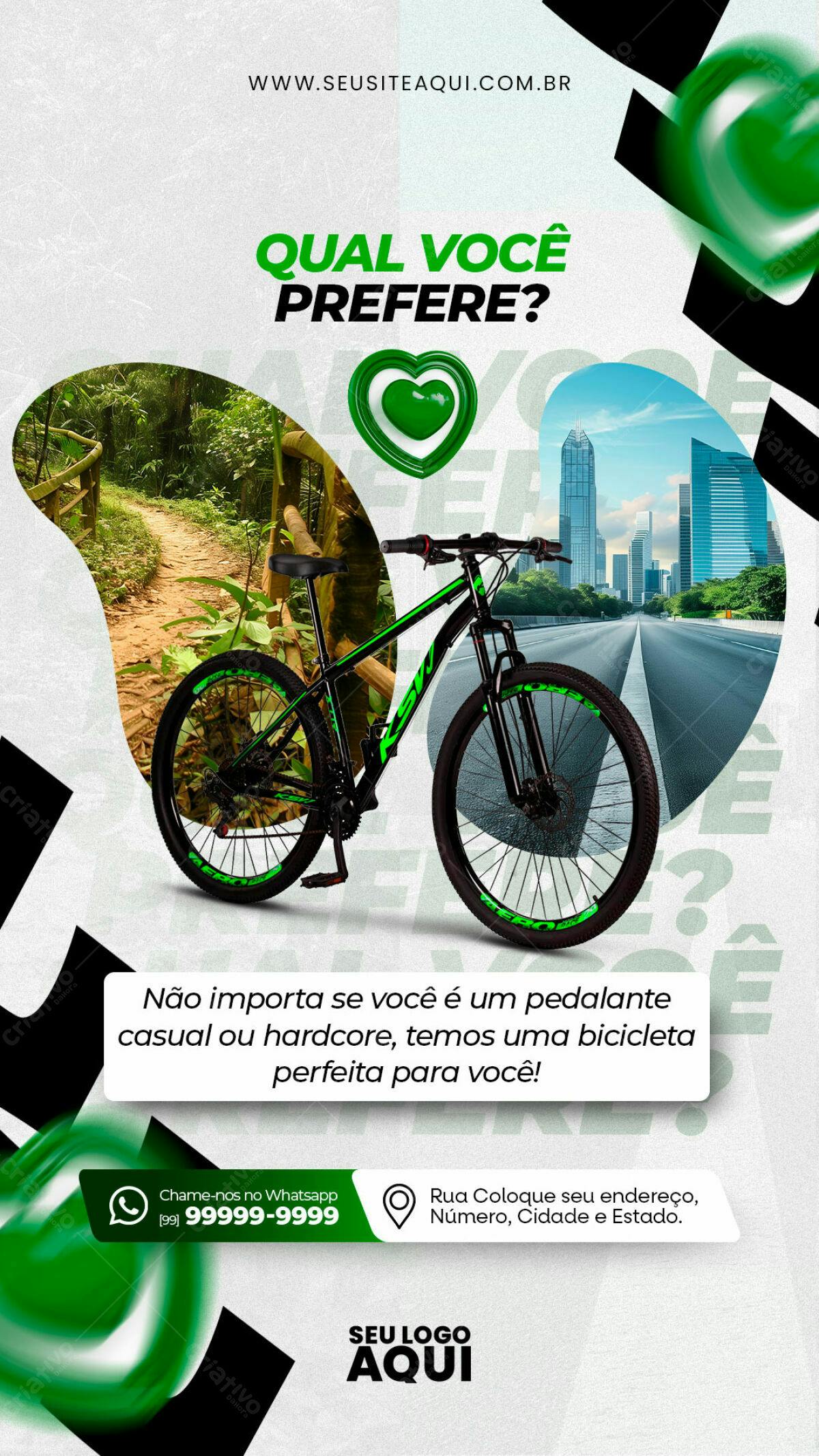 Flyer Bicicleta Verde e Preta PSD Editável