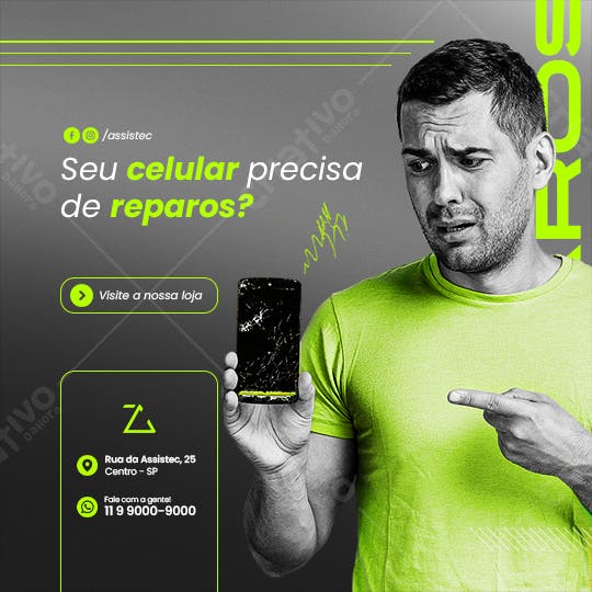 Post para Redes Sociais Reparo de Celular PSD Editável