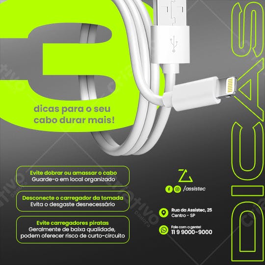 Infográfico Dicas para o Cabo do Celular Durar Mais PSD Editável