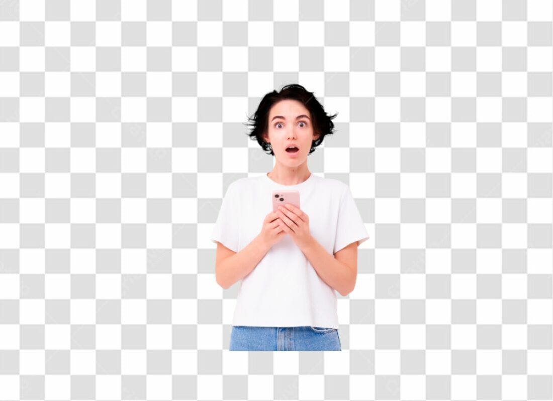 Imagem PNG com fundo transparente Mulher surpresa celular
