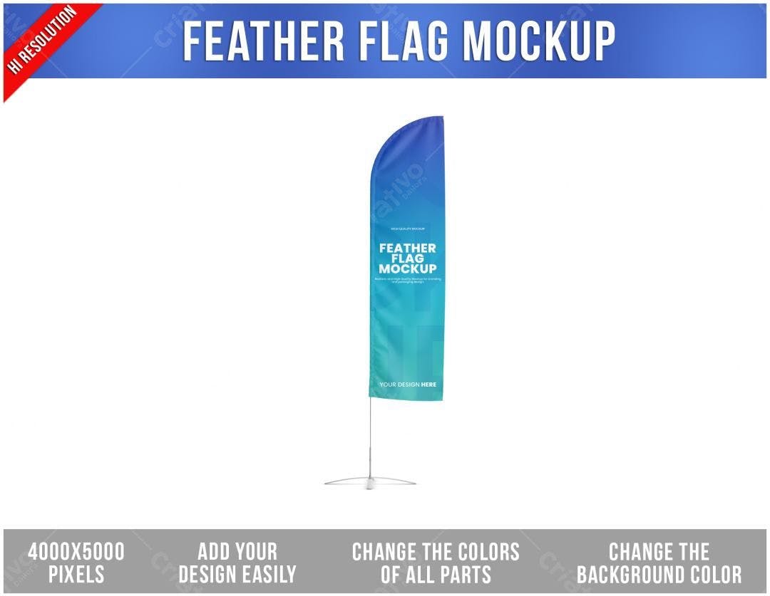 Mockup de Bandeira Feather: Azul Degradê, Alta Resolução