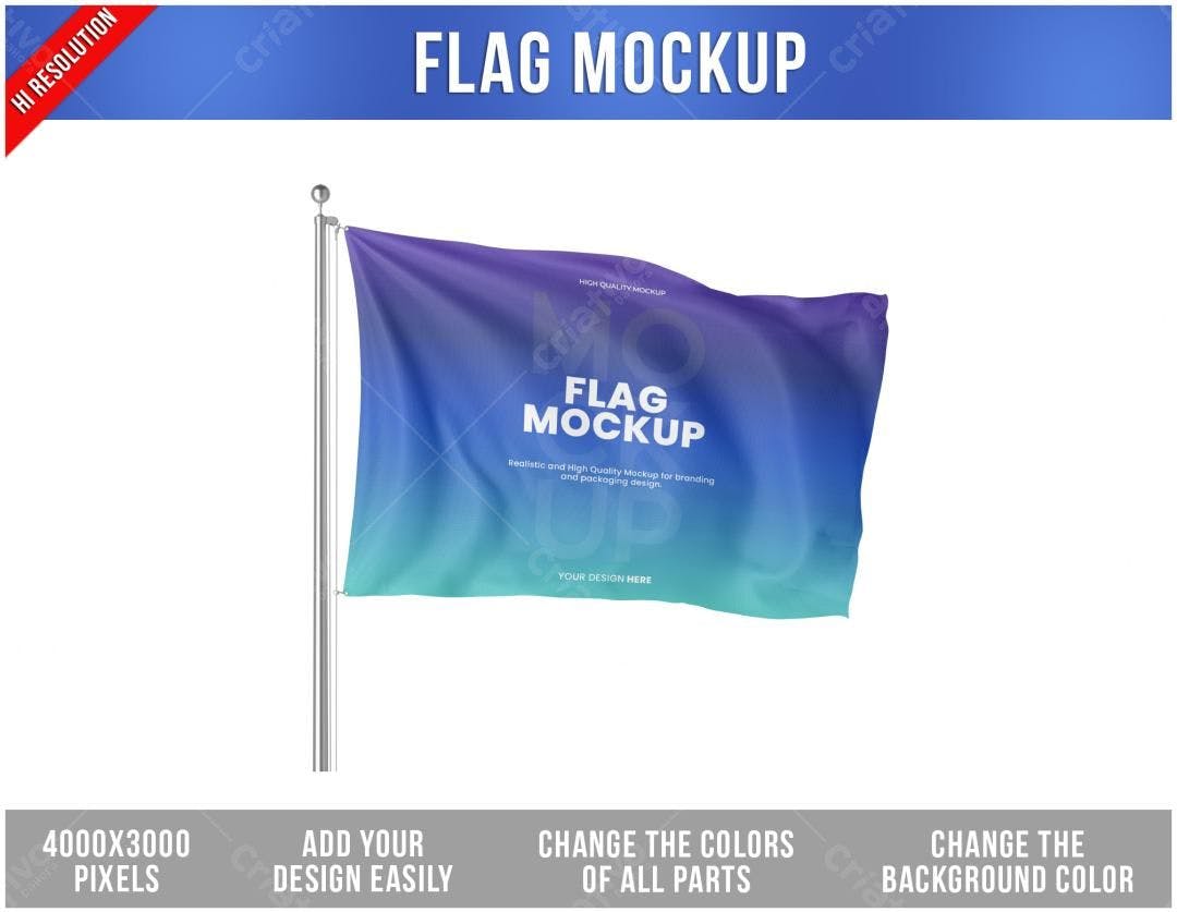 Mockup de Bandeira Realista: Tons Azul e Verde