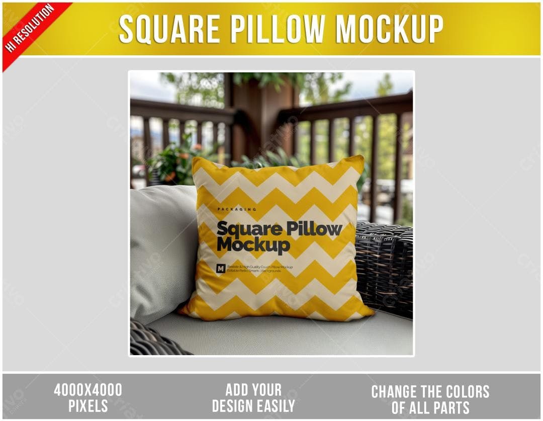 Mockup Almofada Quadrada Amarela e Branca - Estilo Moderno