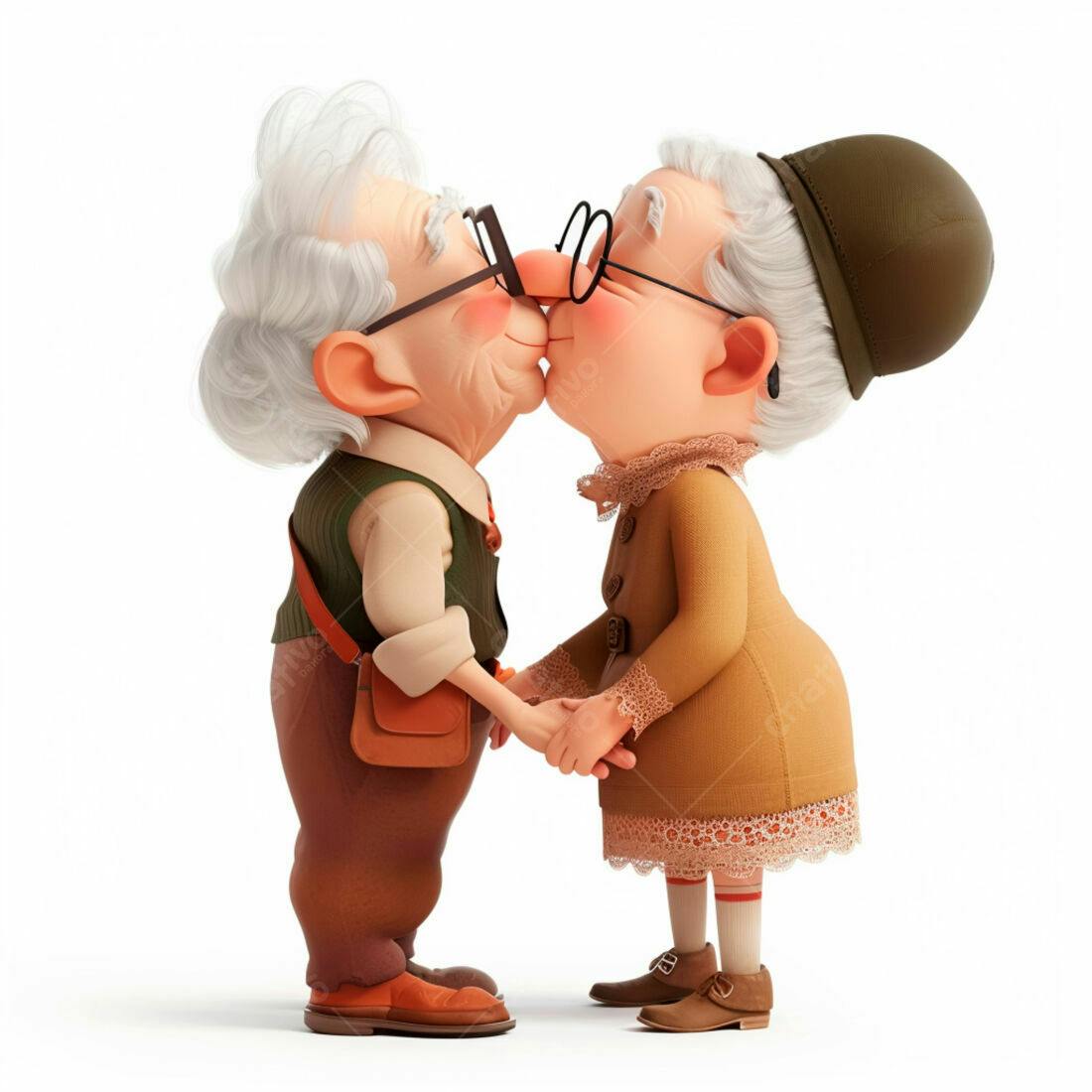 Casal de idosos se beijando fundo branco