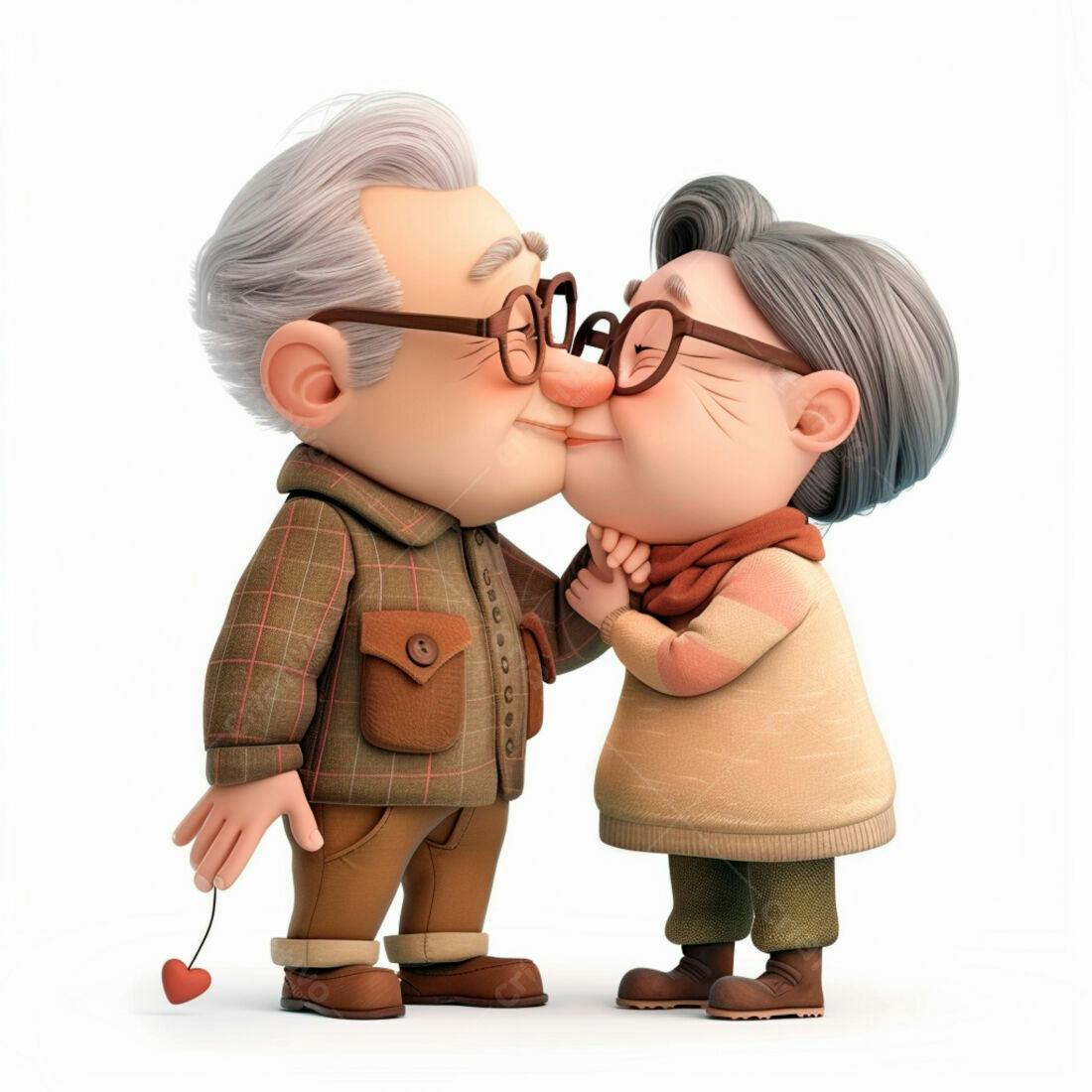 Casal de idosos se beijando ilustração 3D