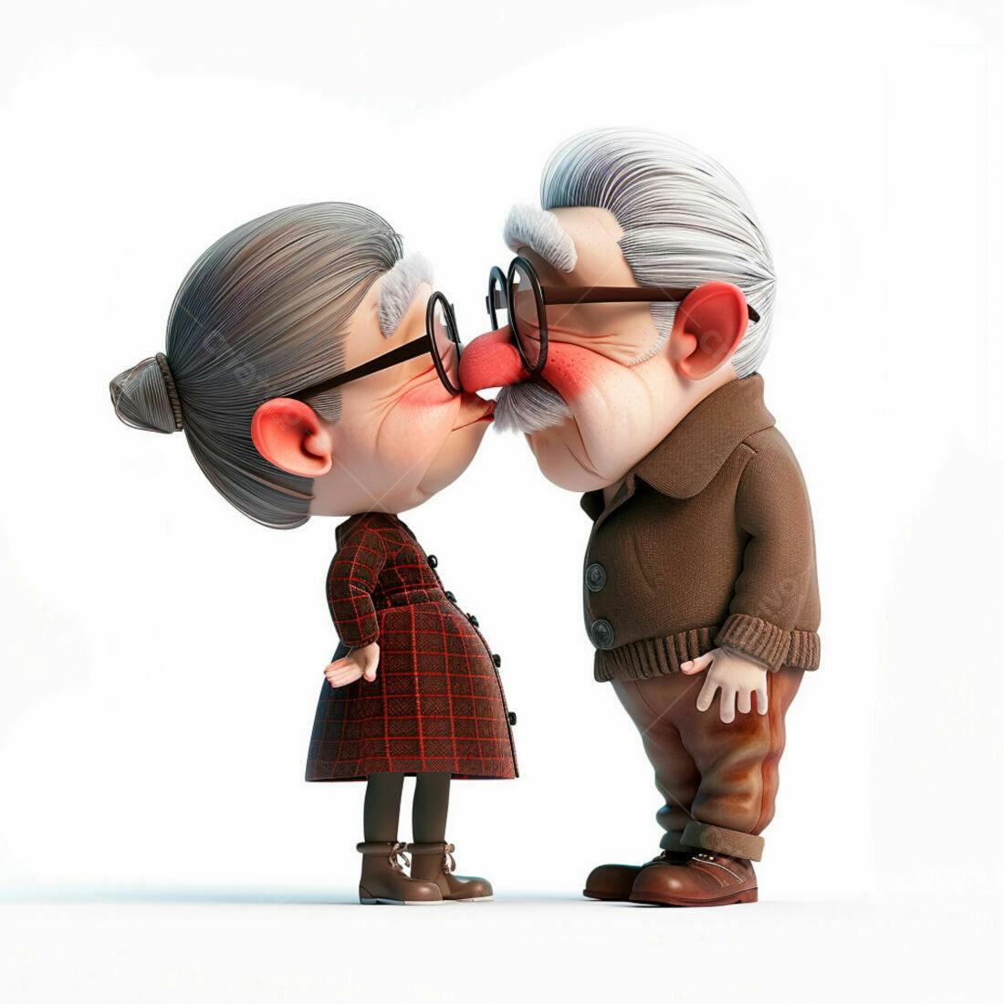 Casal de idosos se beijando desenho animado