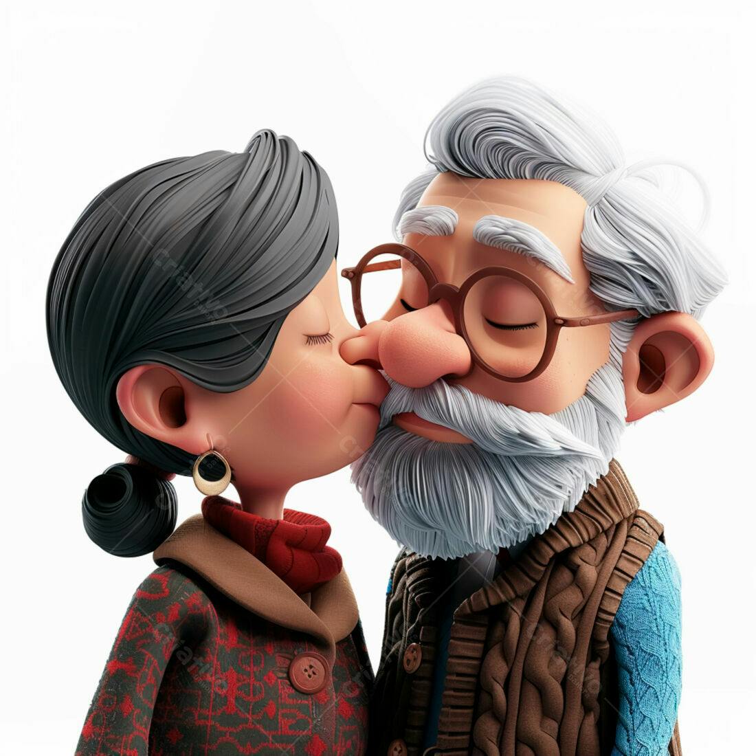 Casal de idosos se beijando com carinho