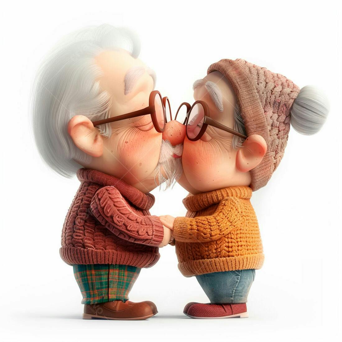 Casal de idosos se beijando com carinho