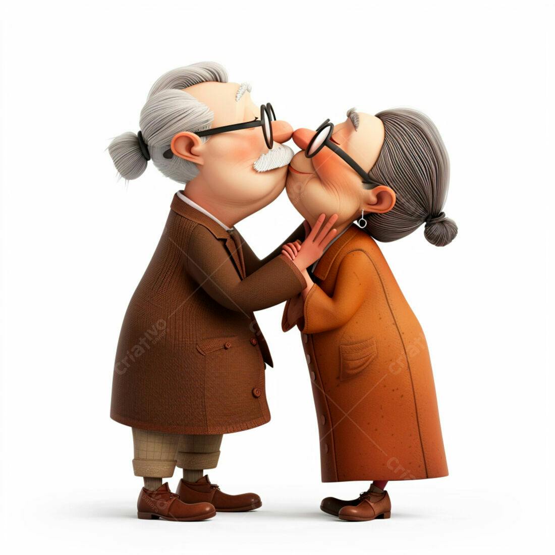Casal de idosos se beijando carinhosamente