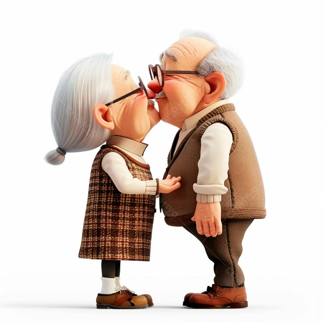 Casal de idosos se beijando desenho animado
