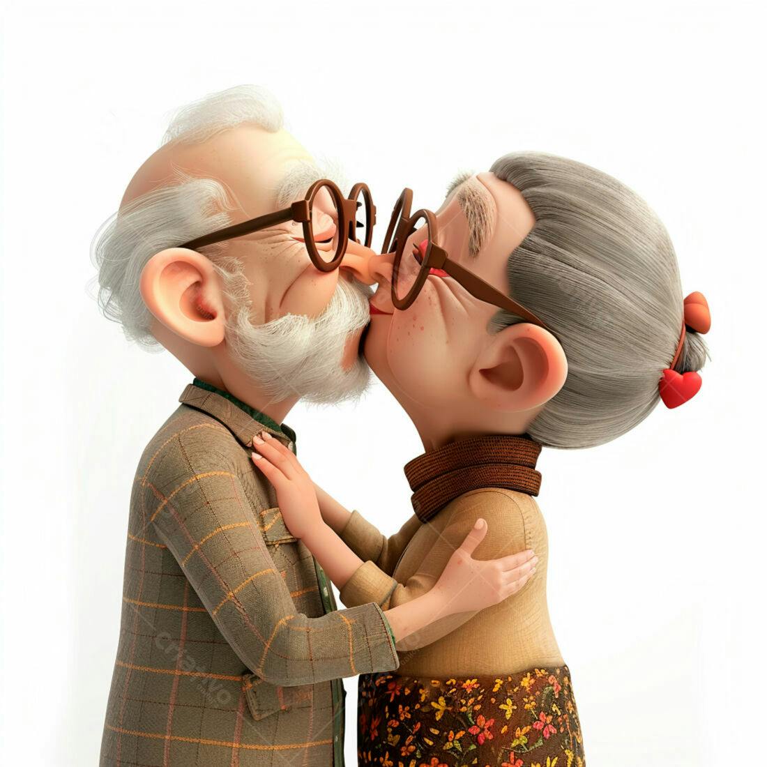 Casal de idosos se beijando carinhosamente