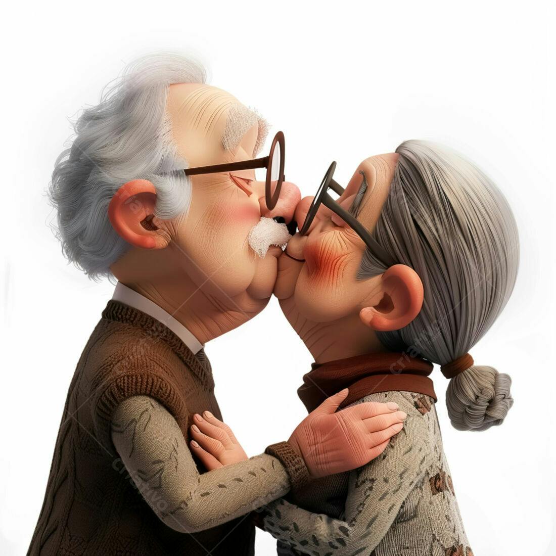 Casal de idosos se beijando com carinho
