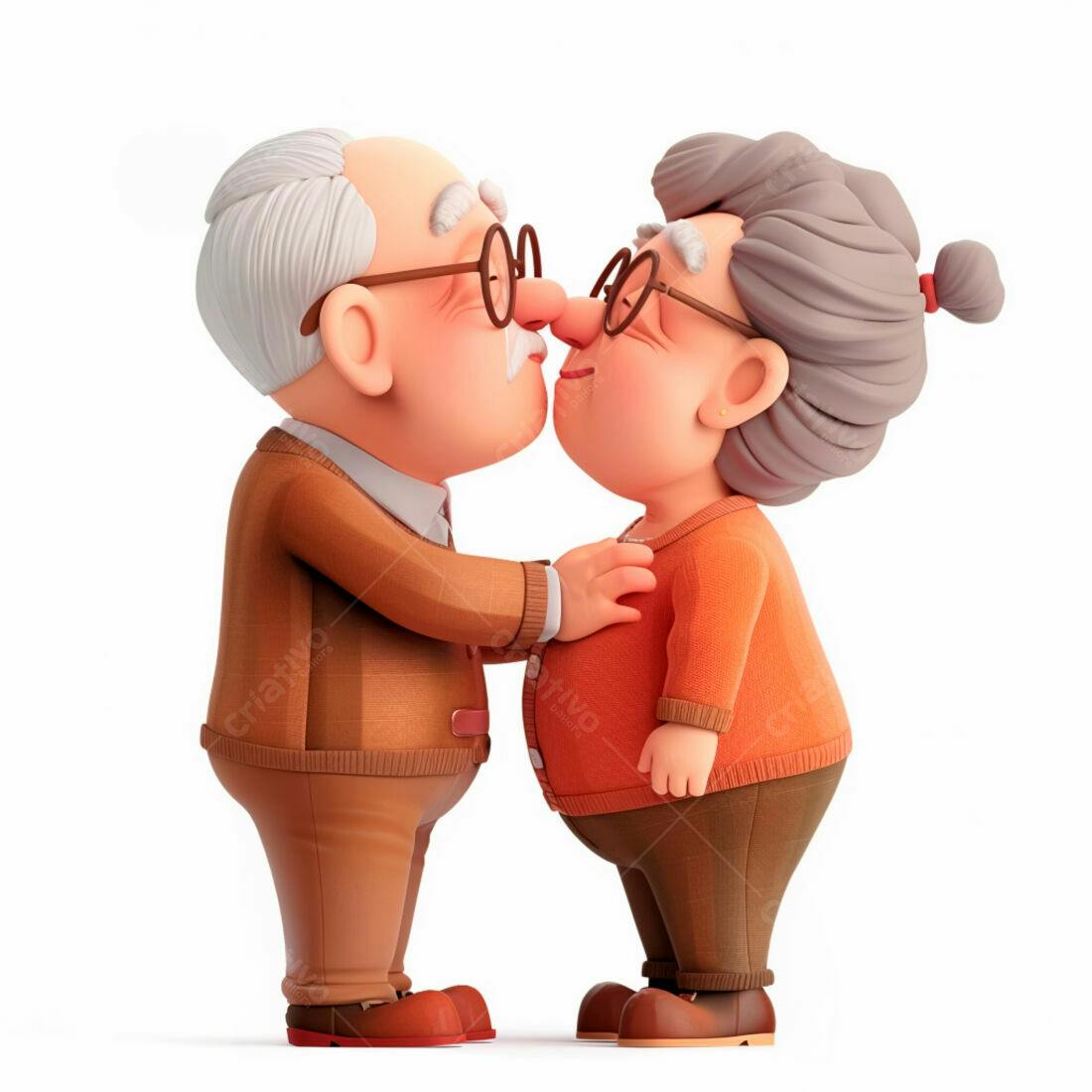 Casal de idosos se beijando ilustração 3D