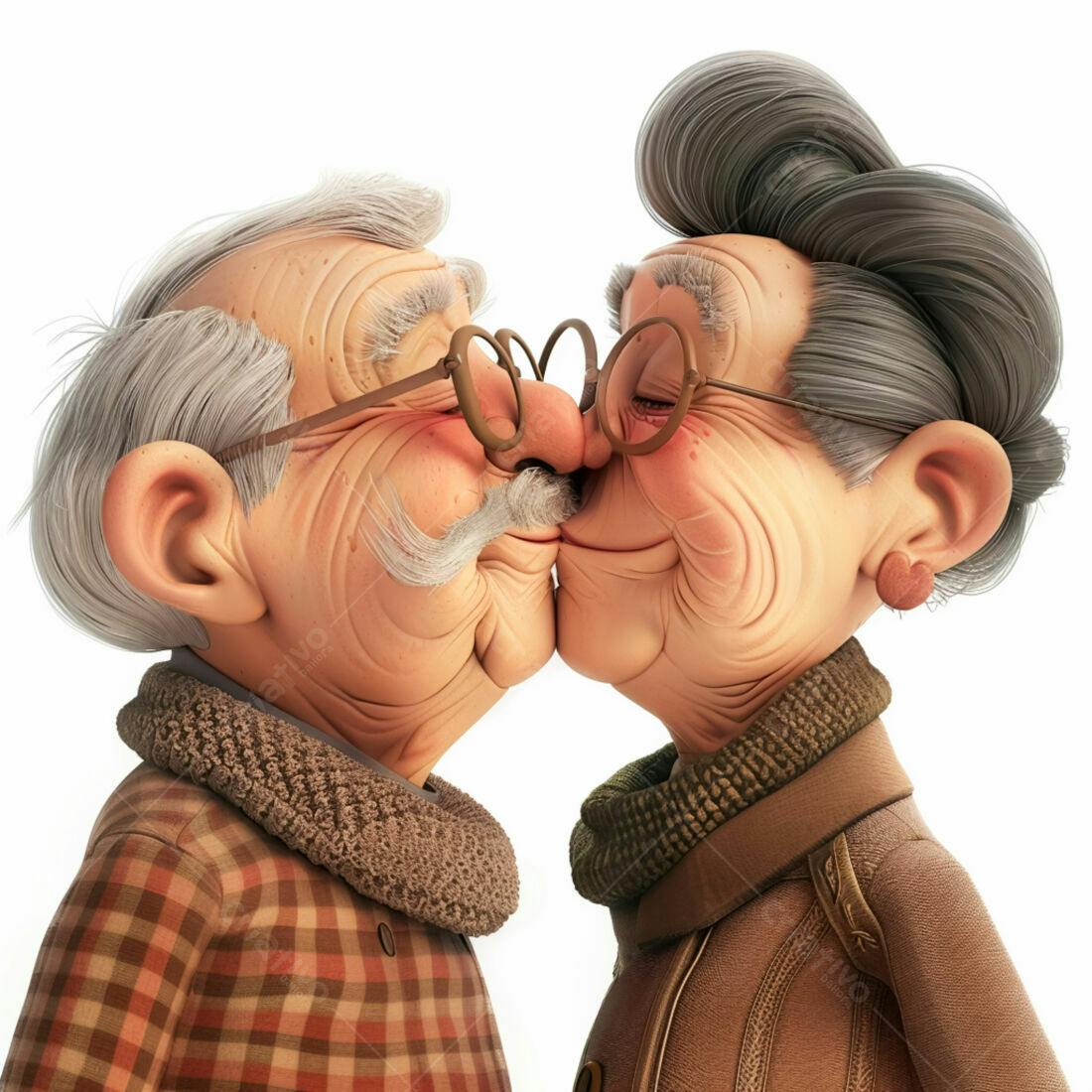Casal de idosos se beijando com ternura