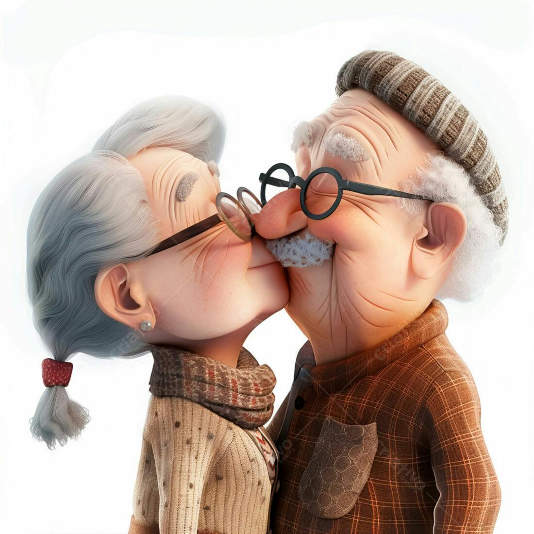 Casal de idosos se beijando carinhosamente
