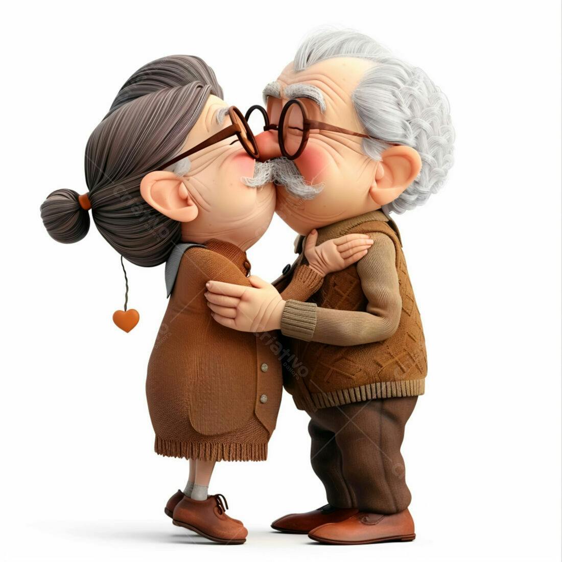 Casal de idosos se beijando com carinho
