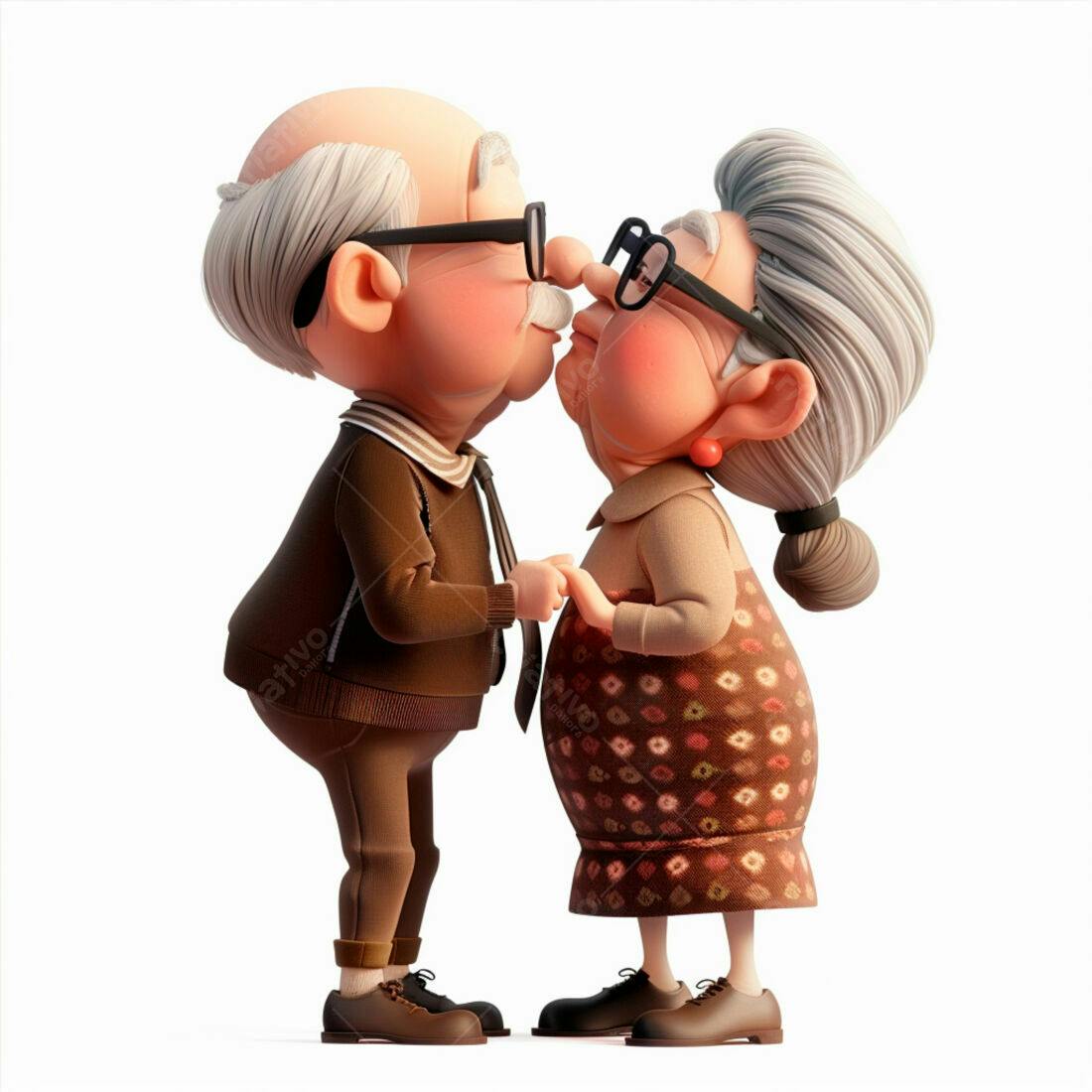 Casal idoso se beijando ilustração 3D
