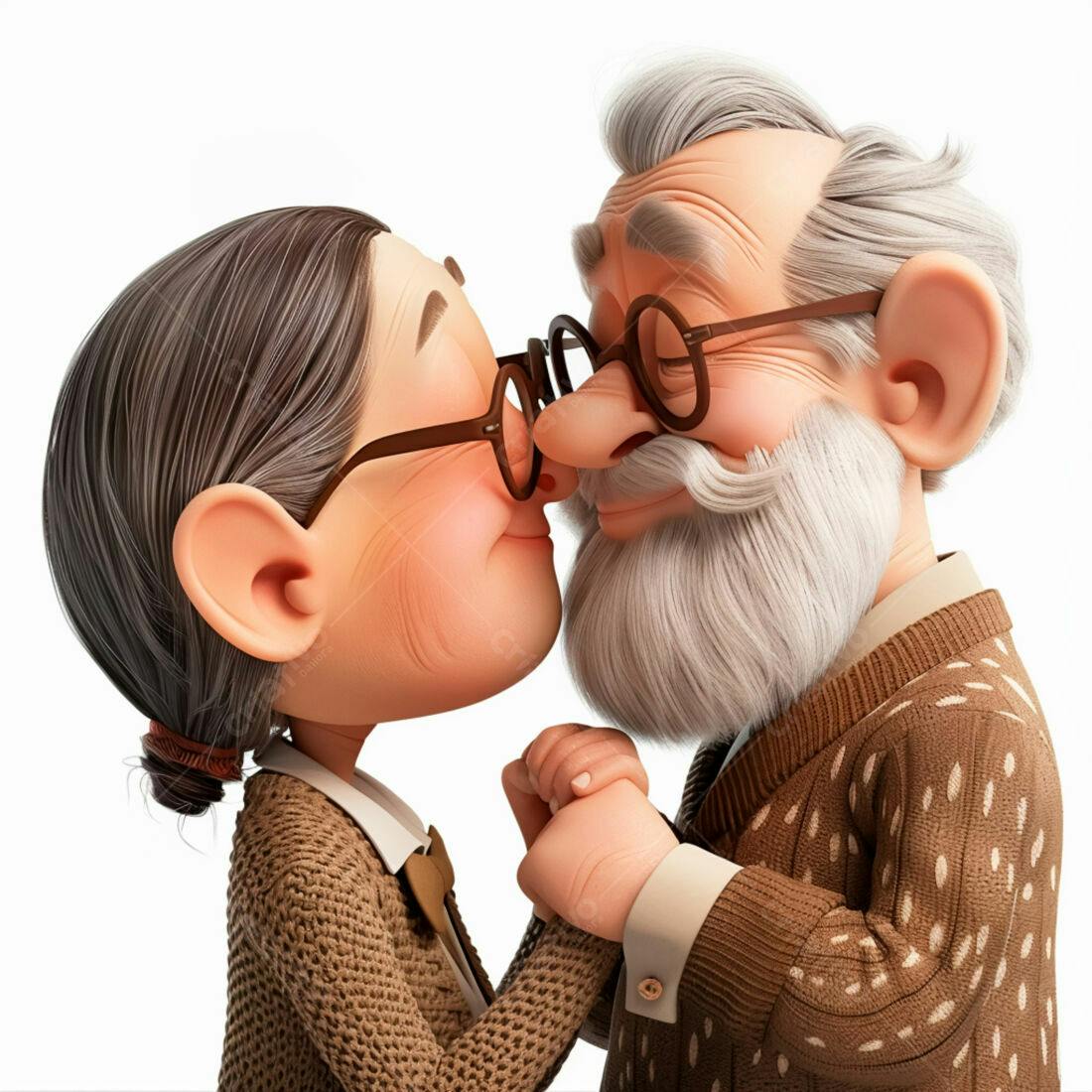 Casal idoso se beijando com carinho