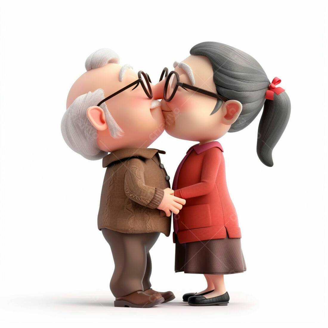 Casal de idosos se beijando ilustração 3D