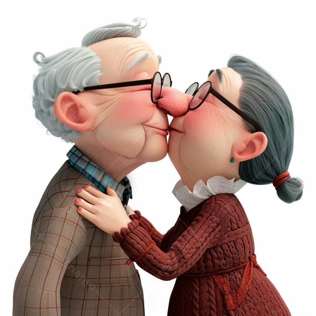 Casal de idosos se beijando com carinho