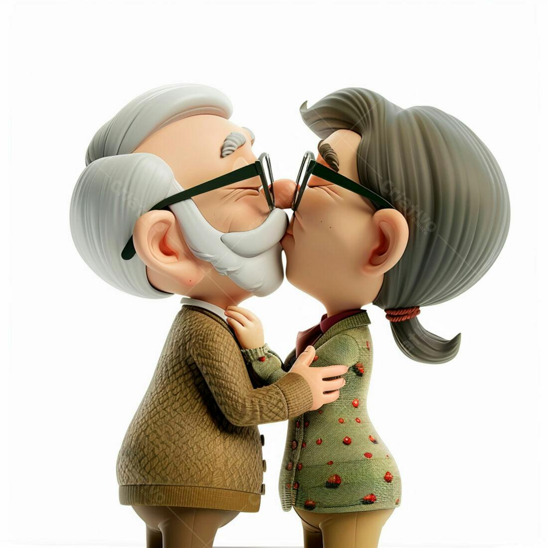 Casal de idosos se beijando ilustração 3D