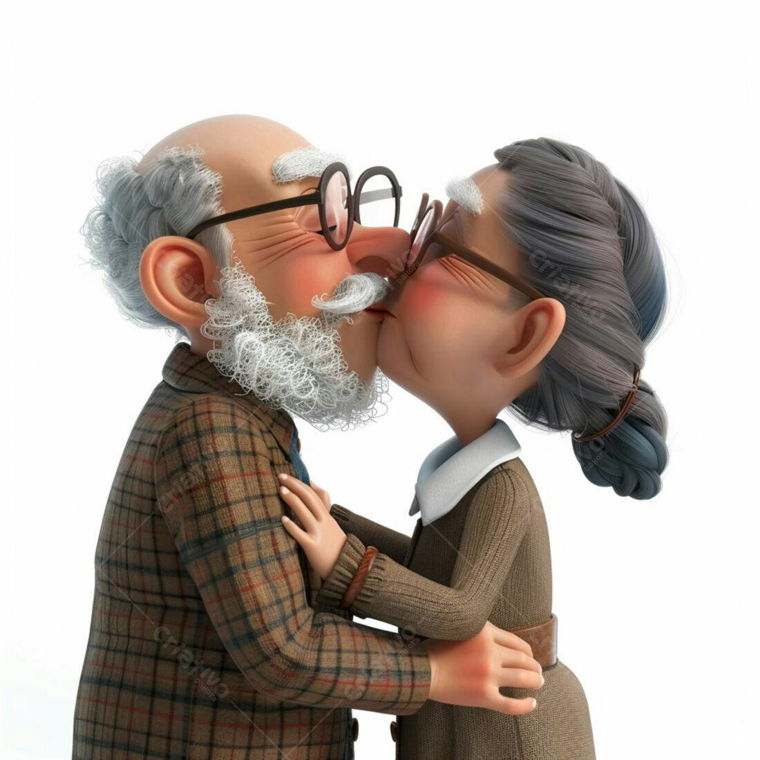 Casal de idosos se beijando ilustração 3D