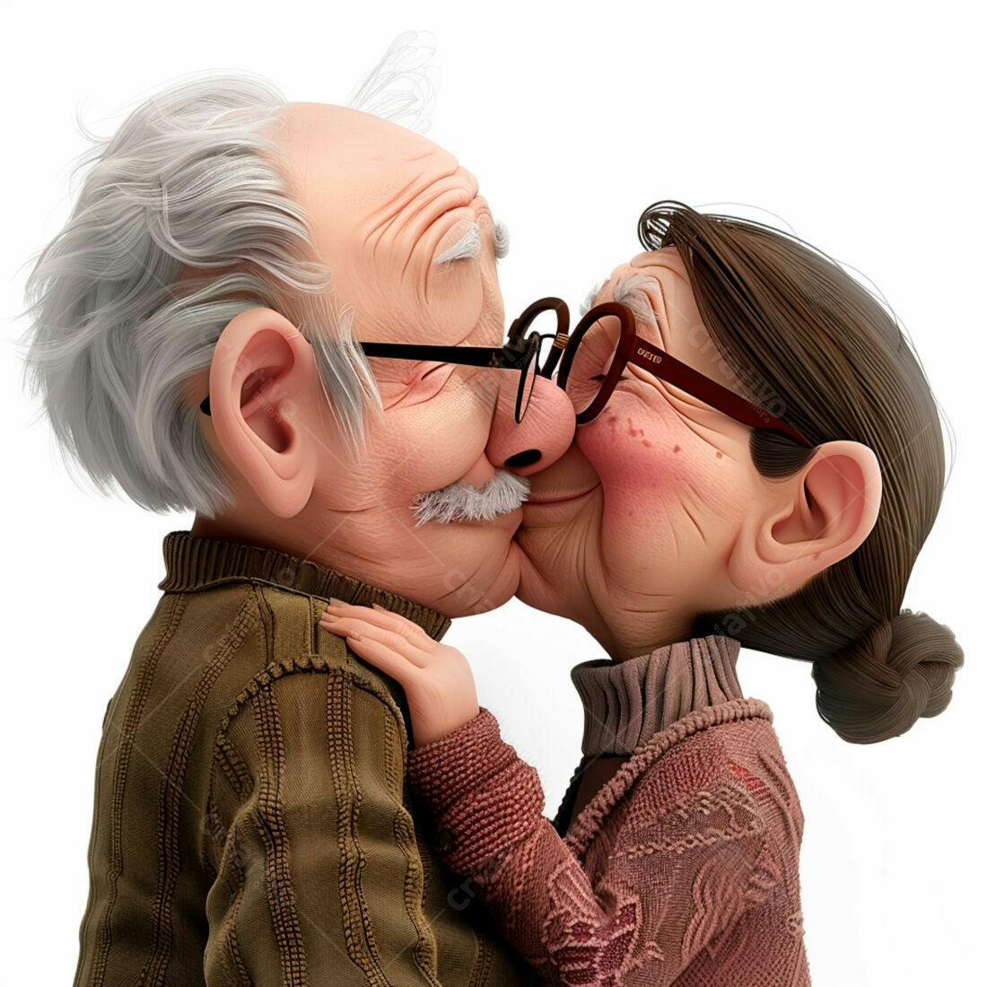 Casal de idosos se beijando carinhosamente