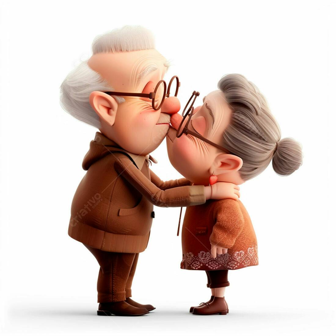 Casal de idosos se beijando carinhosamente