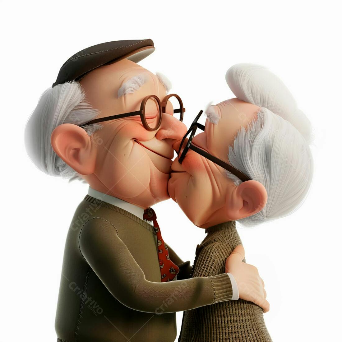 Casal de idosos se beijando carinhosamente