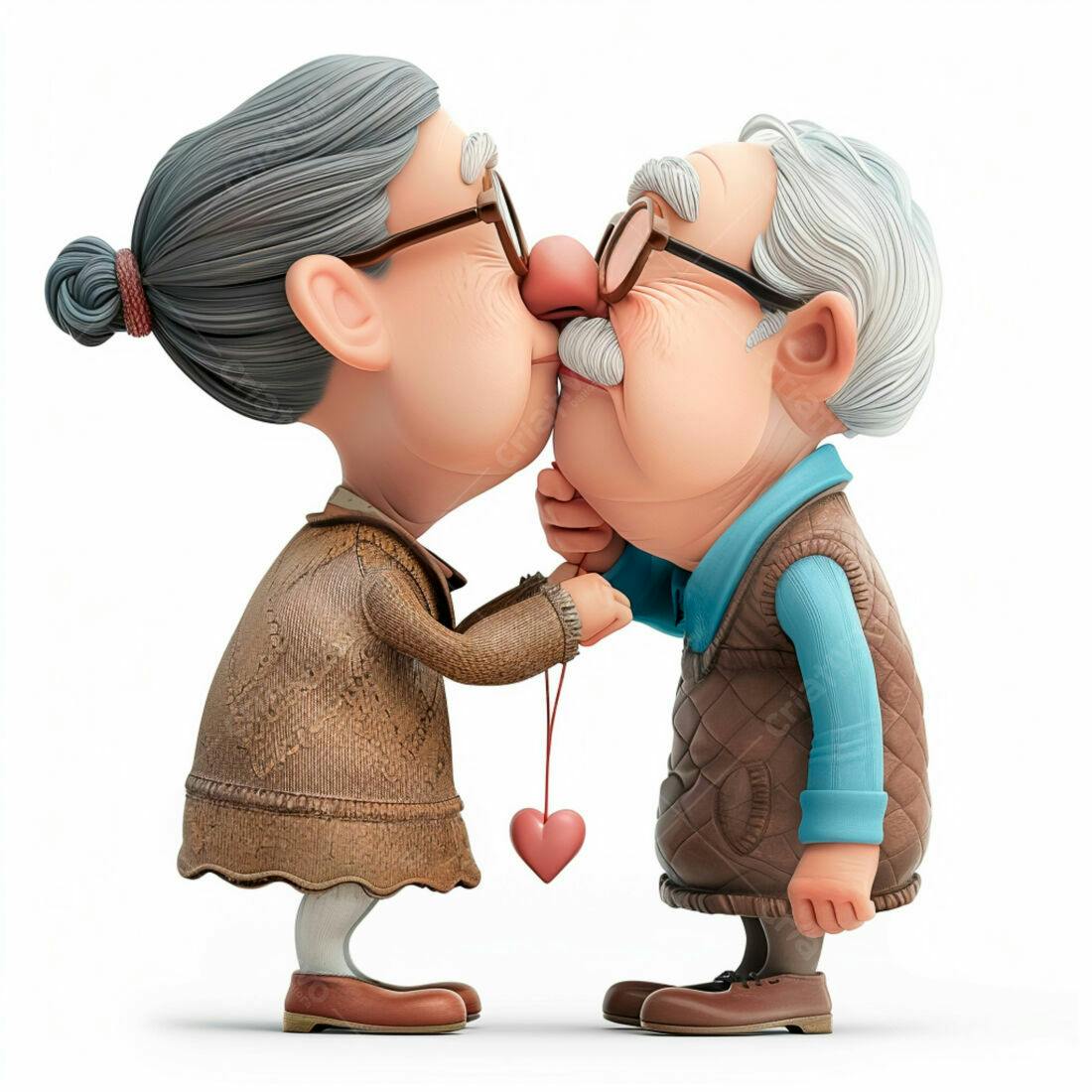 Casal de idosos se beijando com pingente de coração