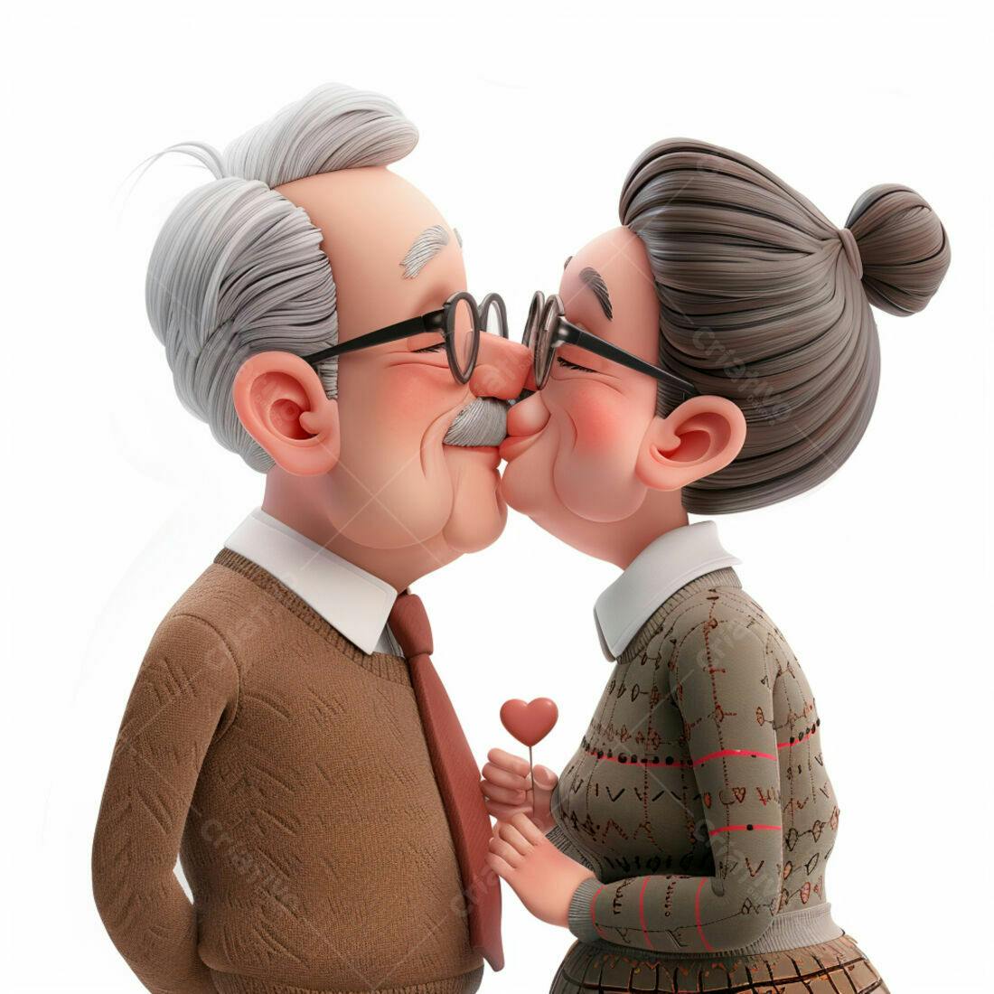 Casal de idosos se beijando com doce em formato de coração