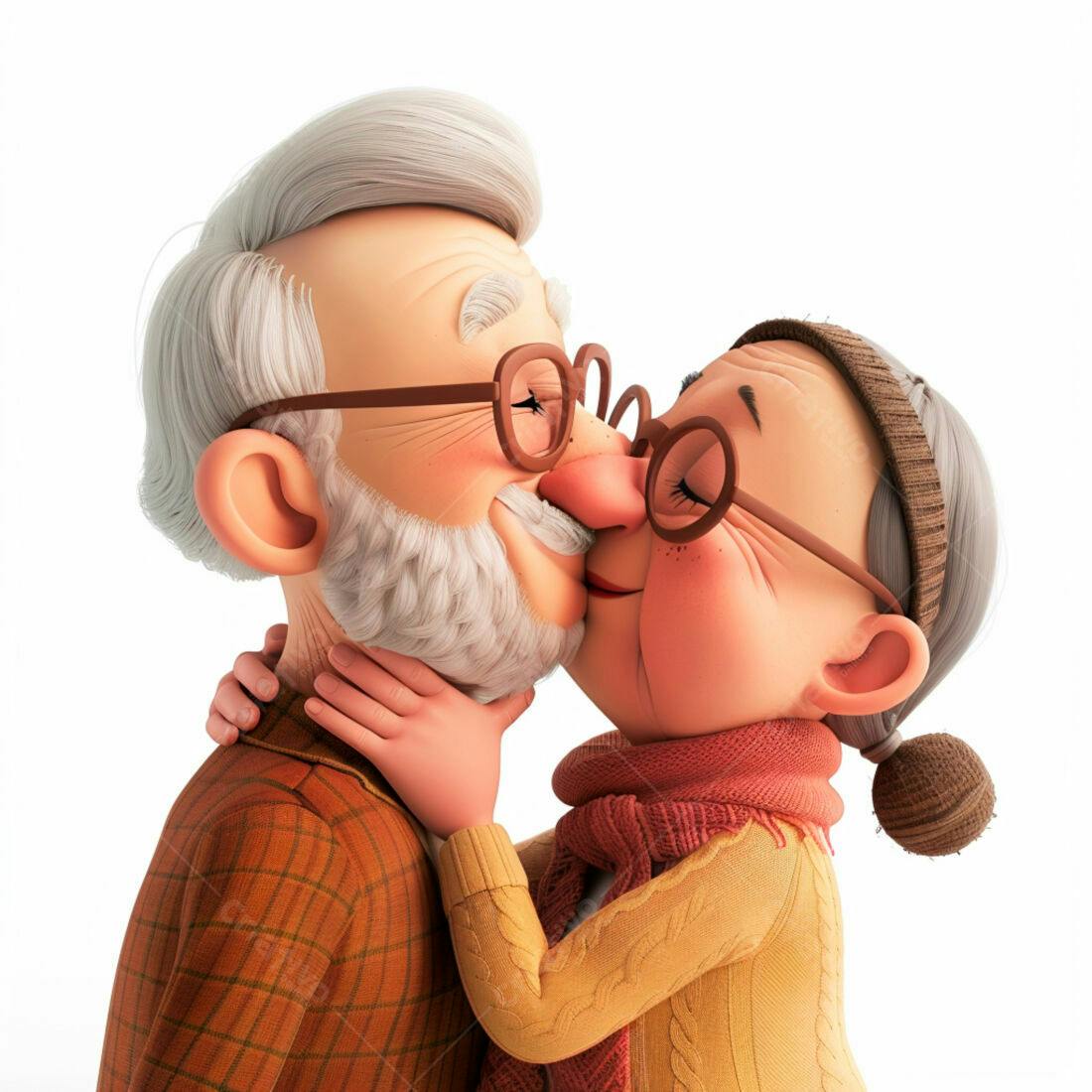 Casal de idosos se beijando com carinho