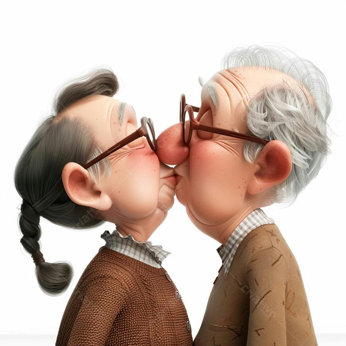 Casal de idosos se beijando ilustração 3D