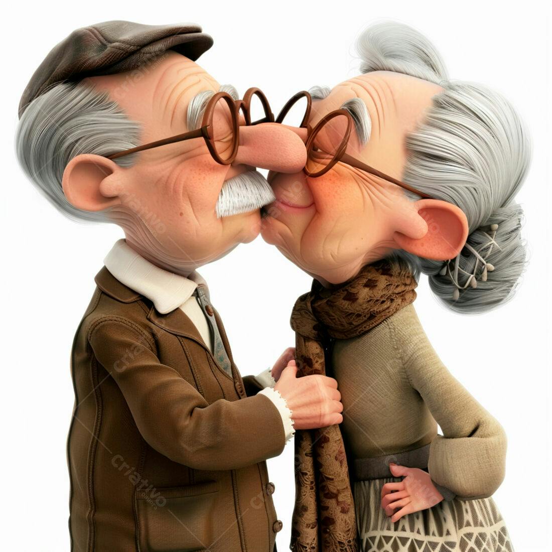 Casal de Idosos se Beijando Caricatura