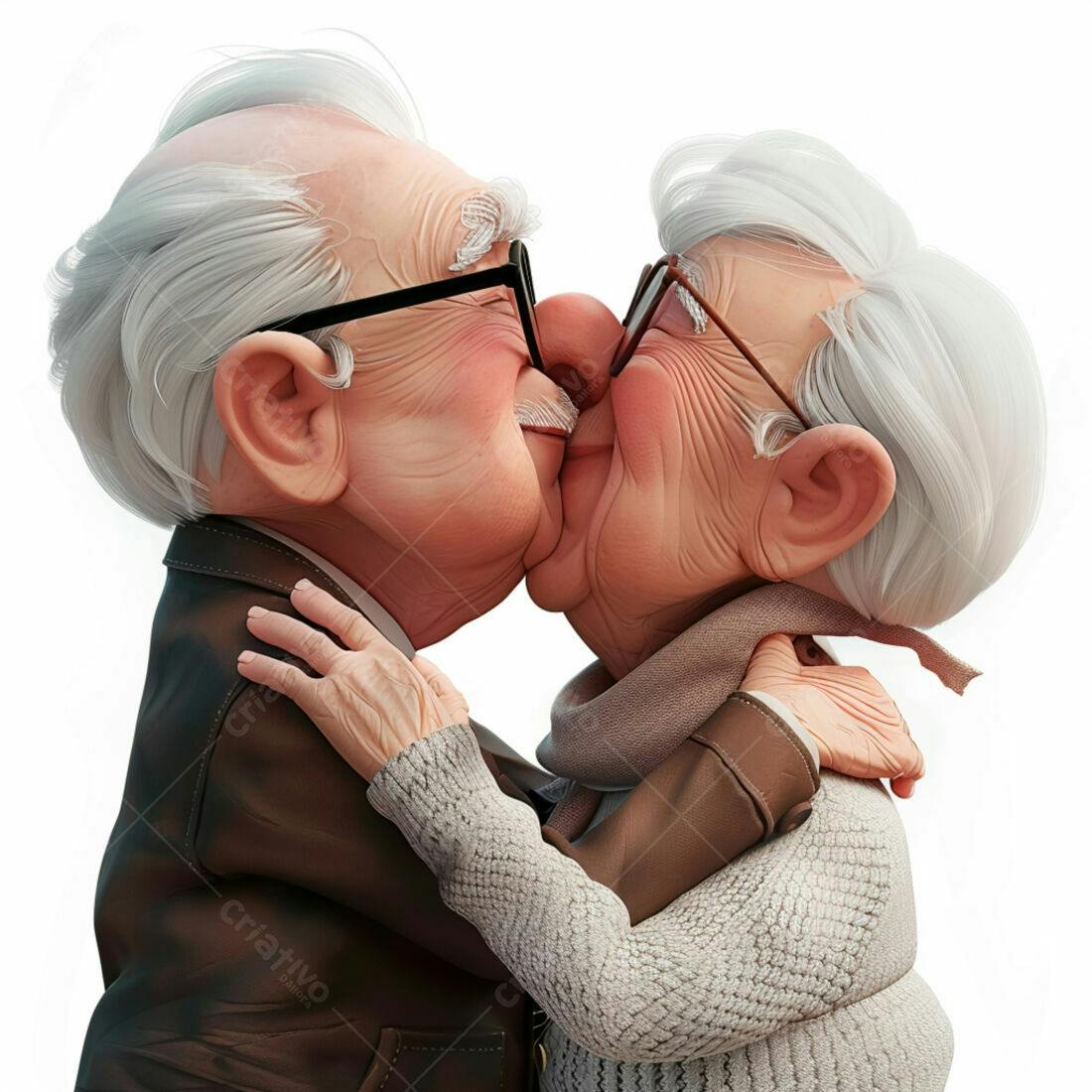 Casal de idosos se beijando apaixonadamente