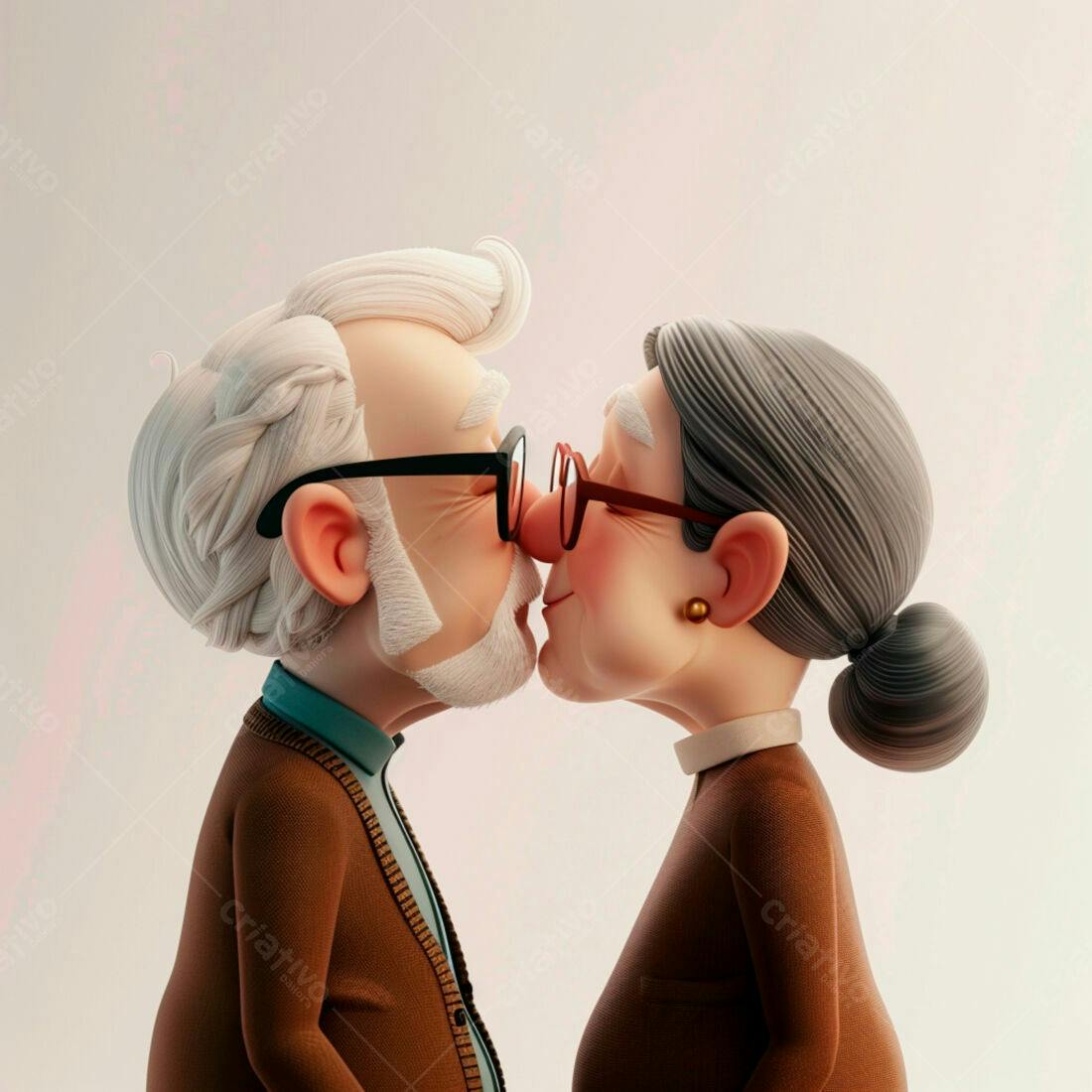 Casal de Idosos se Beijando Ilustração 3D
