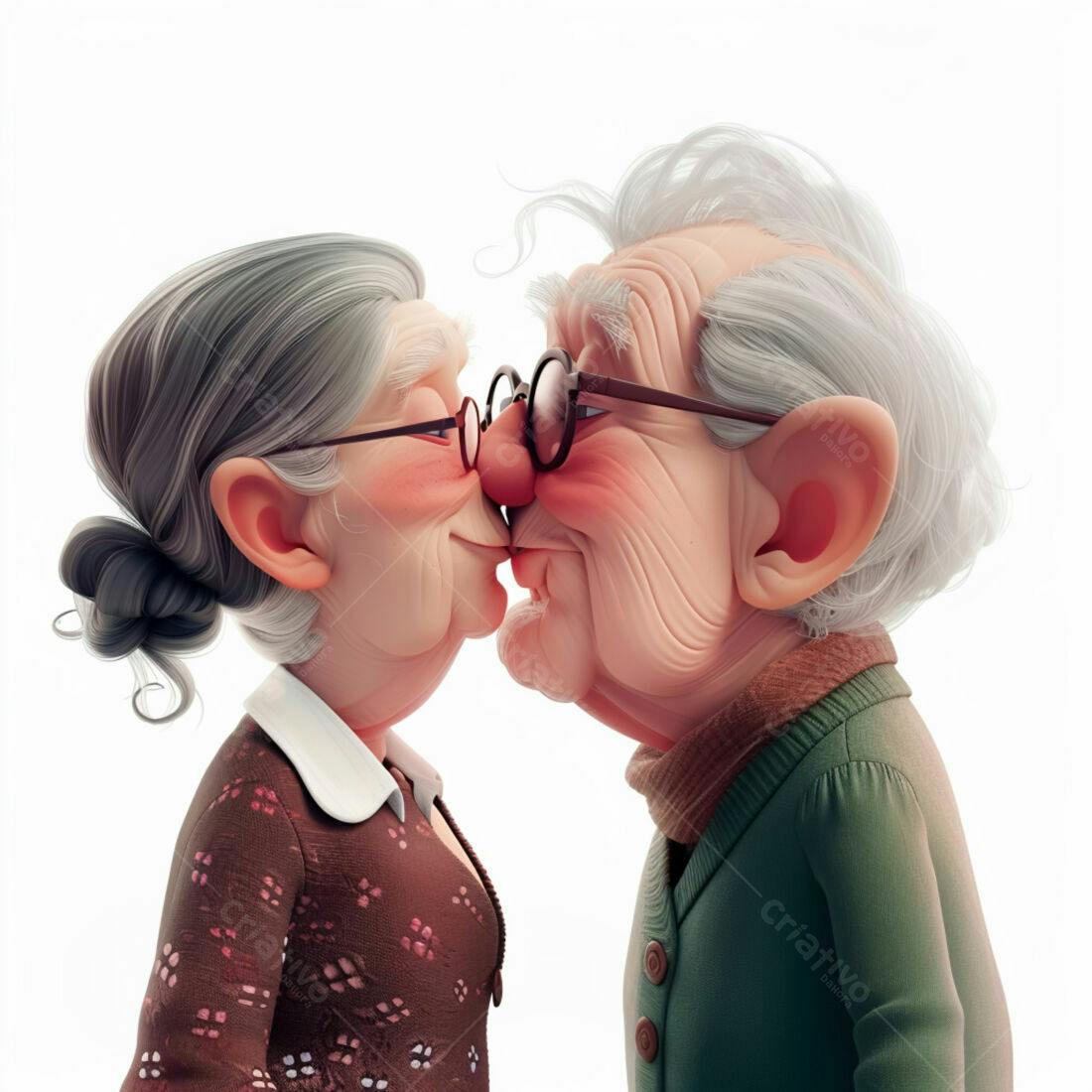 Casal idoso se beijando ilustração