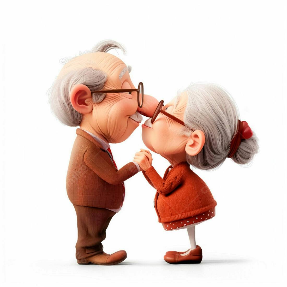 Casal de idosos se beijando desenho animado